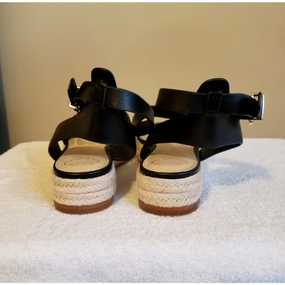 Vince Camuto Kovya Espadrille Strappy Black Leather Sandals Women's Size 10 M